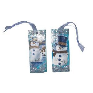 Christmas Tree ORNAMENTS Snowmen 2 Designs Hand-Painted Wooden 4.5 x 1.75 inches